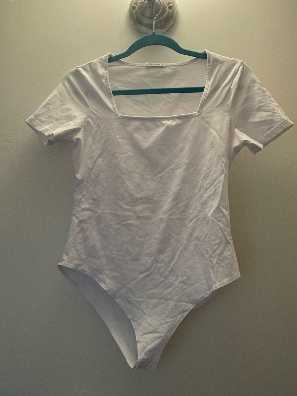 Mango White Square Neck Short Sleeve Bodysuit - Clean Minimal